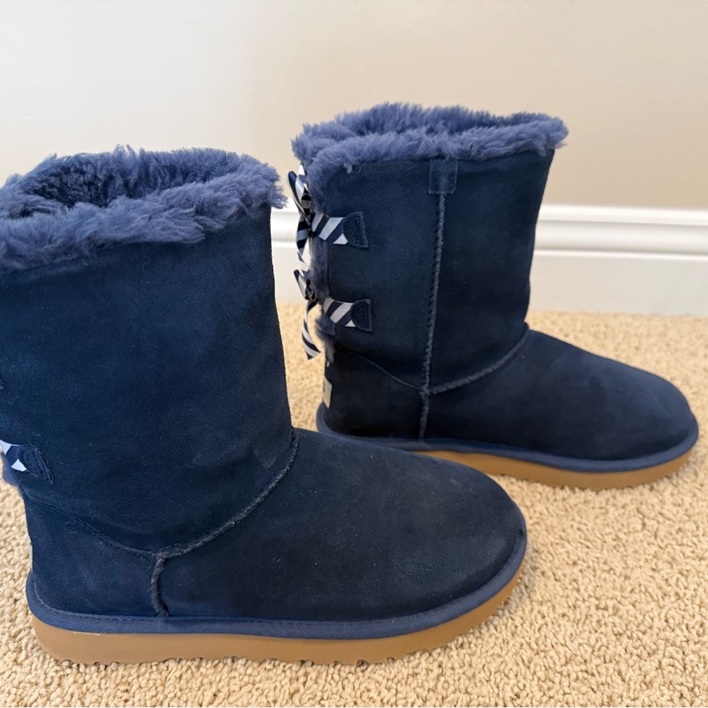 UGG Navy Blue Boots with Striped Bows - Picture 3 of 5